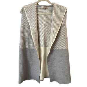 Lineamaglia‎ Grey Cream Wool Blend Open Hooded Longline Sweater Vest M
